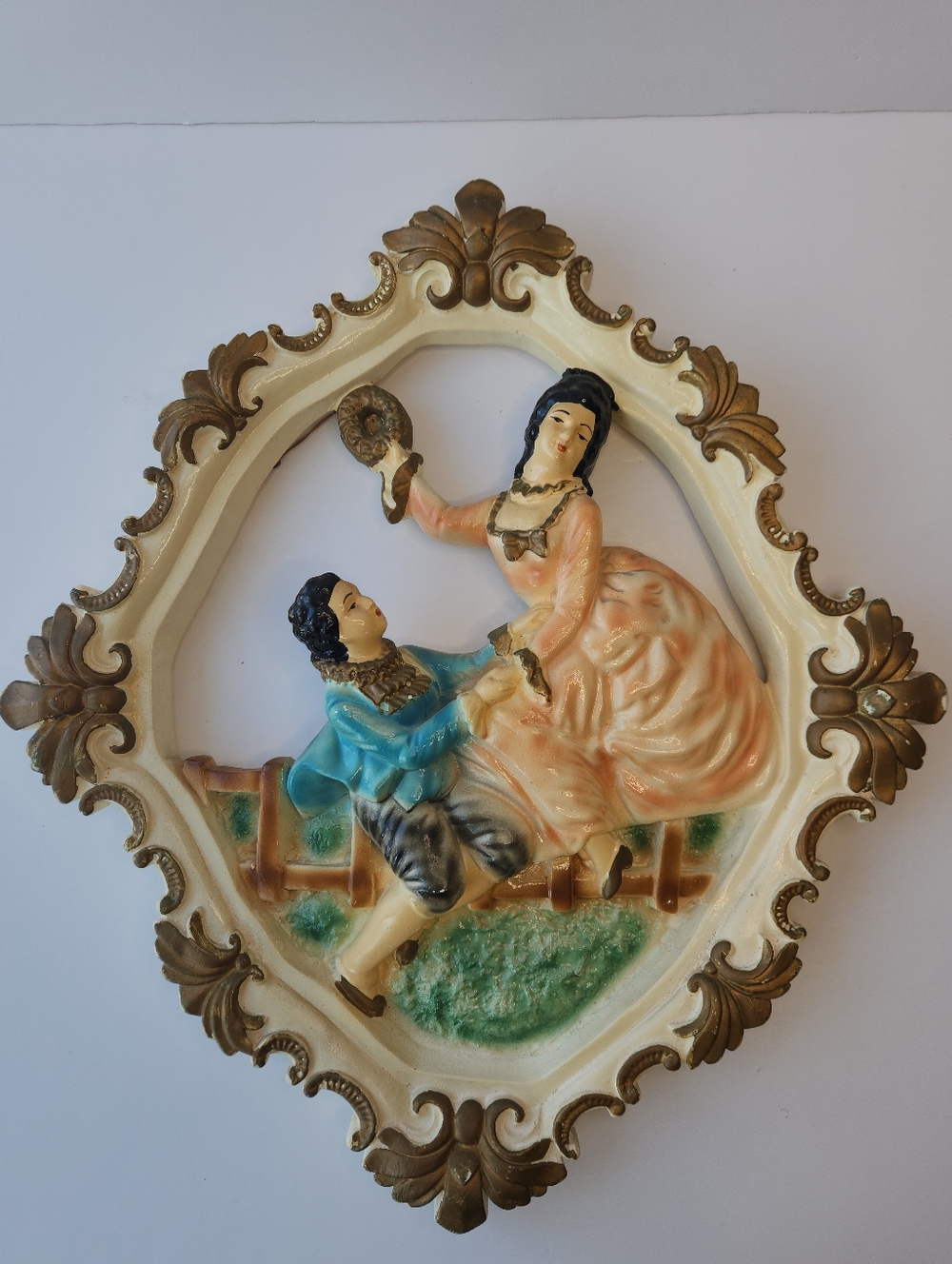 MCM Rococo Gilded Chalkware Hanging Plaque